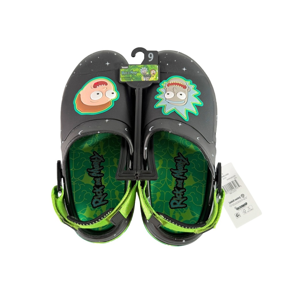 Rick and Morty Ground Up Men's License Clogs Slip On Shoes Size 9 Black New